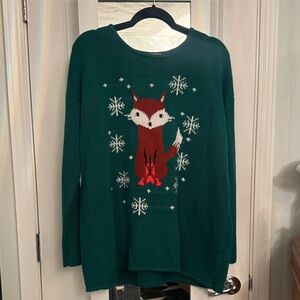 Woman Within Teal Sweater Fox in Socks Design
